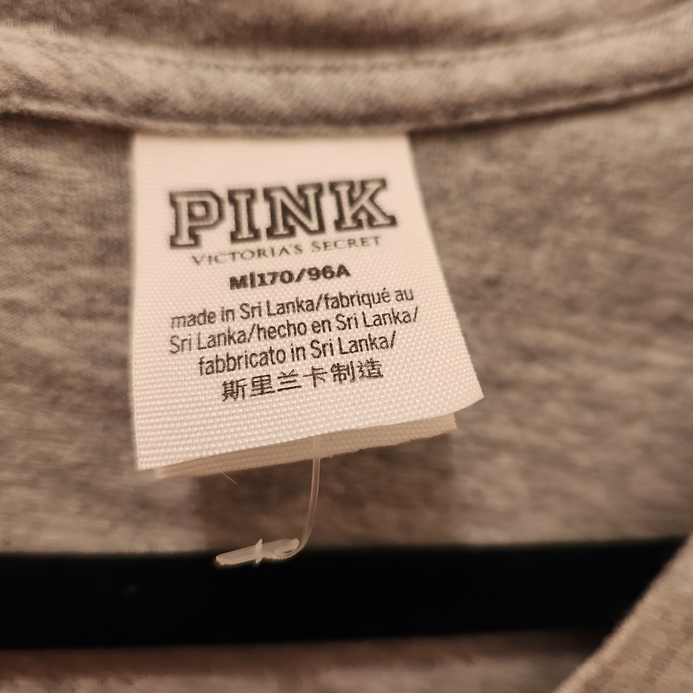PINK Victoria's Secret Grey Crewneck Pocket Tee with Sequined Back Size M - Picture 4 of 5
